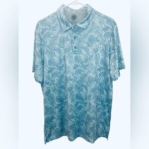 Blue Leaf Print Polo Shirt